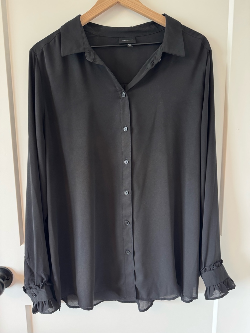 Black Collared Button Down Blouse Size XXL